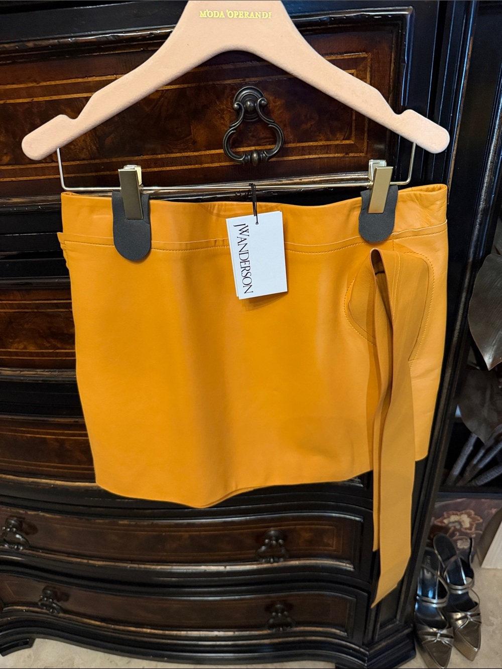 J.W. Anderson Ochre Leather Mini Skirt with Side Tie